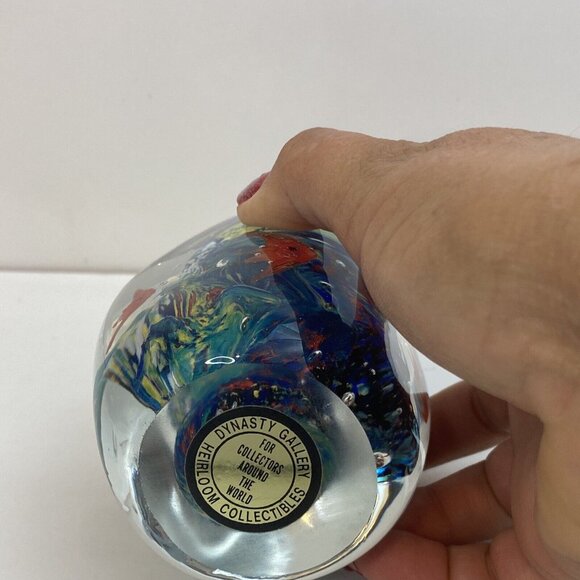 Paperweight Dynasty Gallery Glass Fish Flower Bubbles Heirloom Collection Vtg - Picture 5 of 10